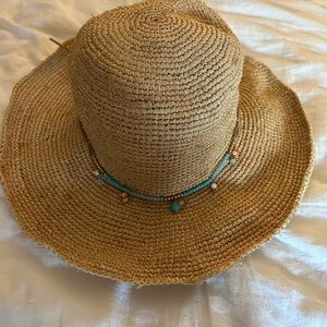 San Diego Hat Company Tan Straw Hat with Turquoise Beads